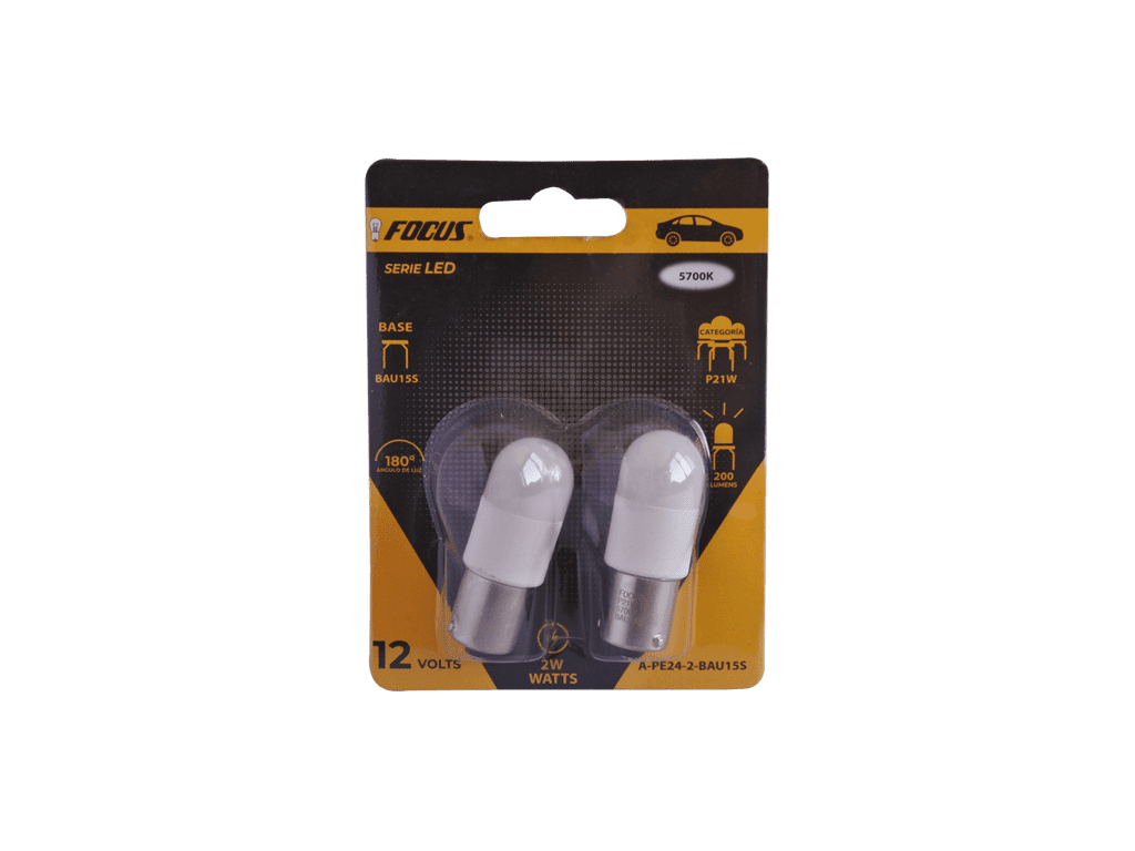 LED P21W 1156 SHELL 12V 2W BAU15S 5700K 200LM 180º 2PCS BLISTER CARD WHITE