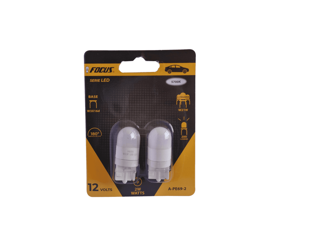 LED W21W 7440 T20 12V 2W W3X16d 5700K 200LM 180º WHITE COLOR 2PCS BLISTER CARD