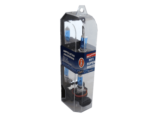 SET DE 2 AMPOLLETAS H11 12v 55w P14,5s SUPER WHITE - VIDRIO DE CUARZO