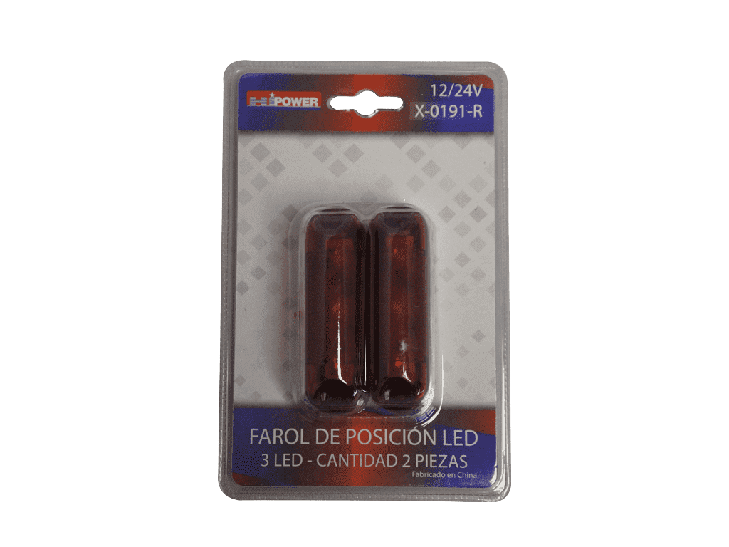 FAROL DE POSICION 12/24V 3 LED - ROJO - BASE DURA - TAMAÑO: 3.31¨*1.02¨*1.34¨ 