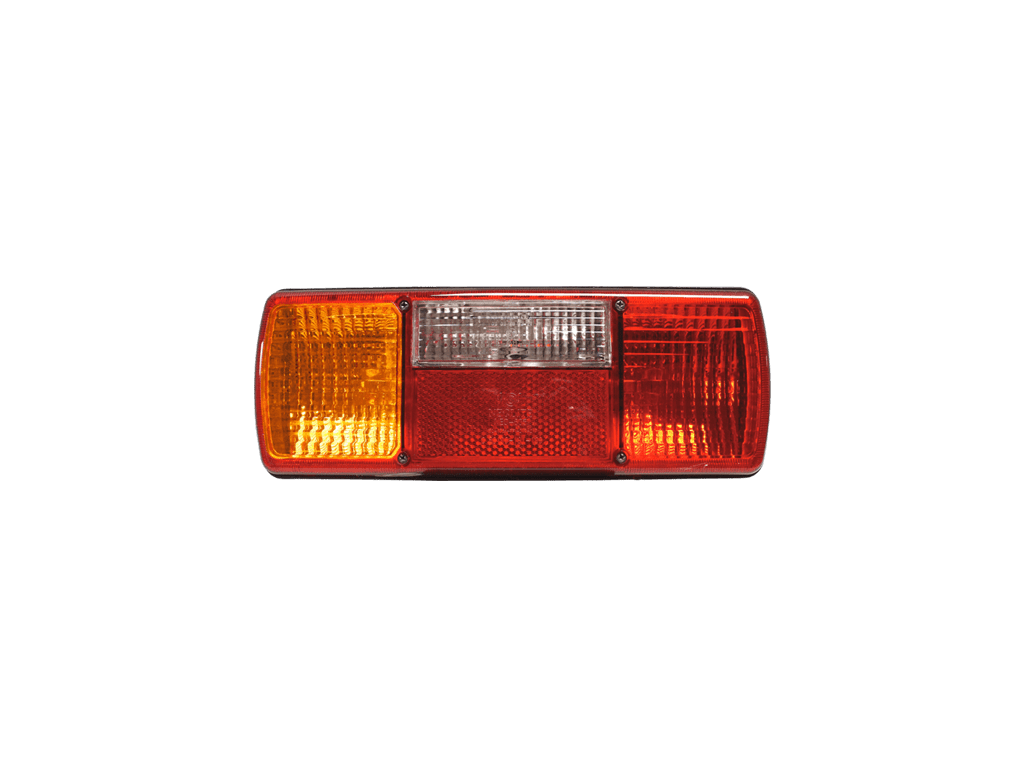 FAROL TRASERO UNIVERSAL CON LUZ DE PATENTE 335mm x 126mm - IZQUIERDO AMBAR