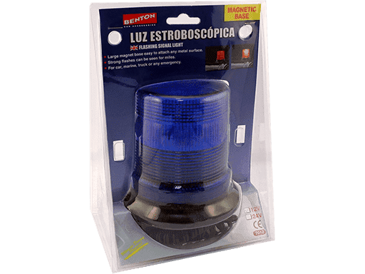 BALIZA ESTROBOSCOPICA CON TUBO DE GAS XENON CON BASE IMANTADA Y PERNOS 24V 5W - MEDIDAS MICA 85mm x Ø 90mm - AZUL