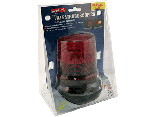 BALIZA ESTROBOSCOPICA CON TUBO DE GAS XENON CON BASE IMANTADA Y PERNOS 24V 5W - MEDIDAS MICA 85mm x Ø 90mm - ROJO