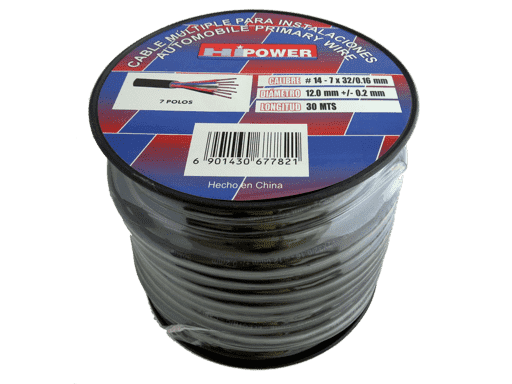 CABLE ELECTRICO 7Cx14AWG 32/0.16 NEGRO / ROJO / VERDE / BLANCO / AMARILLO / NARANJO / AZUL- RECUBRIMIENTO DE GOMA