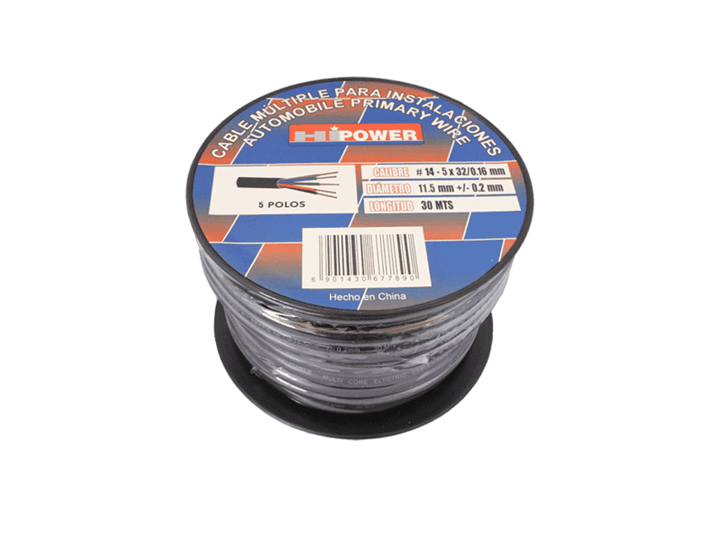 CABLE ELECTRICO 5Cx14AWG 32/0.16 NEGRO / ROJO / VERDE / GRIS / AZUL- RECUBRIMIENTO DE GOMA